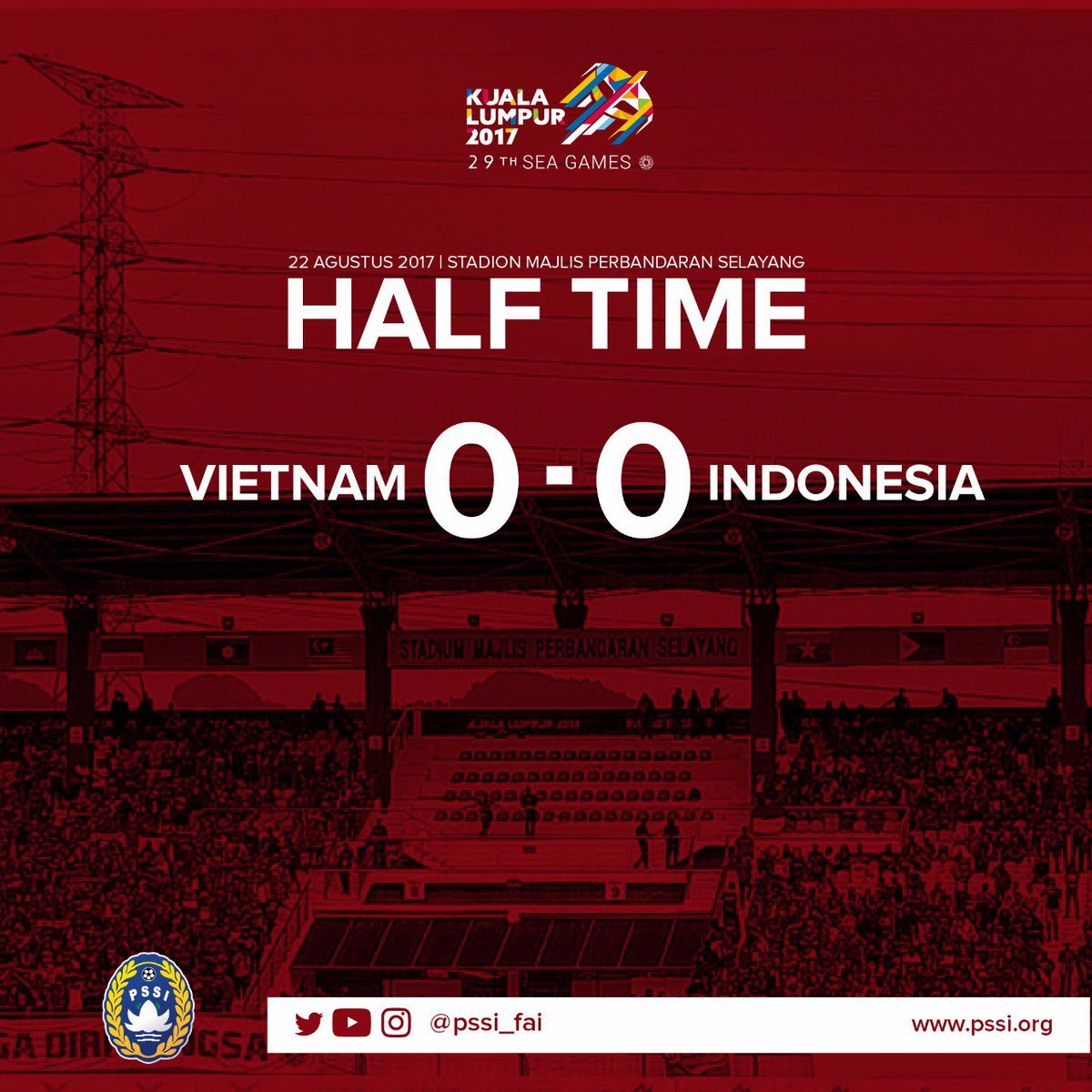 PSSI's tweet image. HT: Indonesia 0-0 Vietnam. Skor masih kuat tanpa gol. Apa pendapatmu?

#AyoIndonesiaBisa #TimnasDay #SEAGames2017