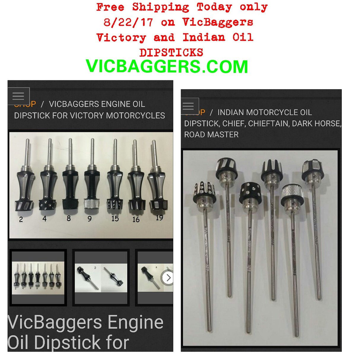 Everybody looked like a bunch of Dipsticks yesterday, so we honor you by offering free shipping today only on VicBaggers Oil Dipsticks.