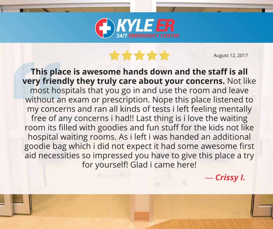 KyleERHospital's tweet photo. Crissy, we're glad to have exceeded your expectations! Thanks for choosing #KyleER, as well as, rating us 5-stars. https://t.co/Y9ZQy4ll1Y https://t.co/1FJ4xWK4h8