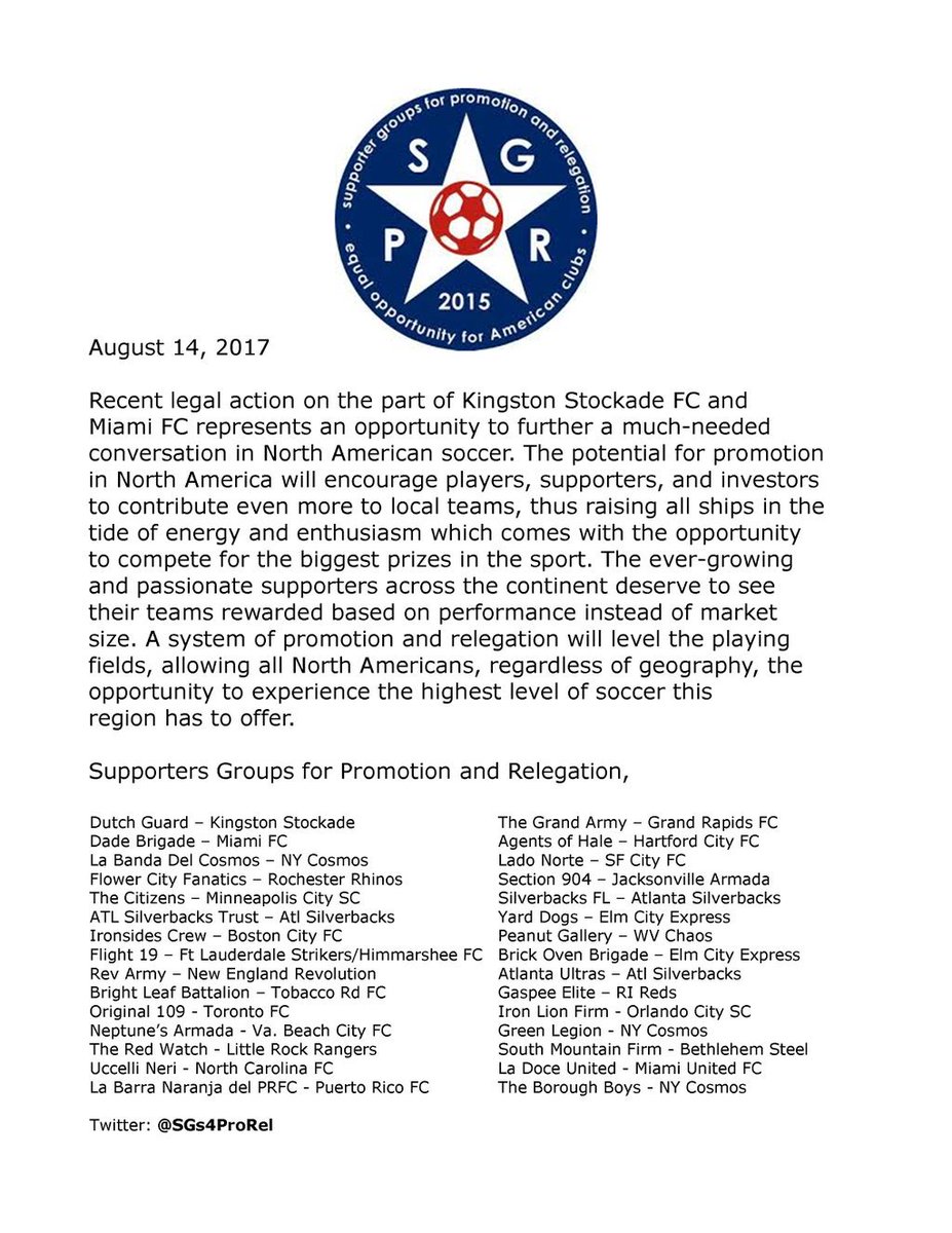 SGS4ProRel's tweet image. The SG coalition in support of @TheMiamiFC and @StockadeFC's #ProRelForUSA CAS claim is now larger by 6! DM us to join.