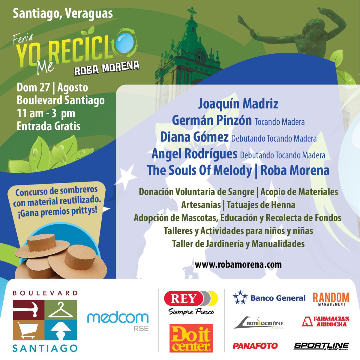 Por primera vez #FeriaYoMeReciclo llega a Santiago de Veraguas! Domingo 27 en Boulevard Santiago con @RobaMorena y todas sus actividades!