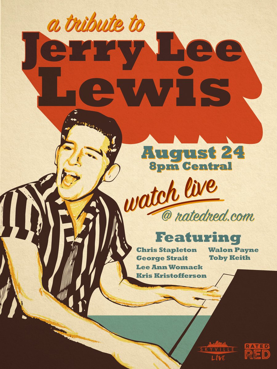 jerryleelewis's tweet photo. Watch The #Skyville tribute to Jerry Lee Lewis this Thursday, August 24th, live on https://t.co/QZHkyr4kbr at 8PM Central #RealRatedRed https://t.co/ngIfd01Vzj
