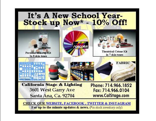 #BackToSchool #SALE! Stock up now

#theatre #supply #paint #duvetyne #makeup #gel #muslin #tape #gaffers #templates #hardware #lamps