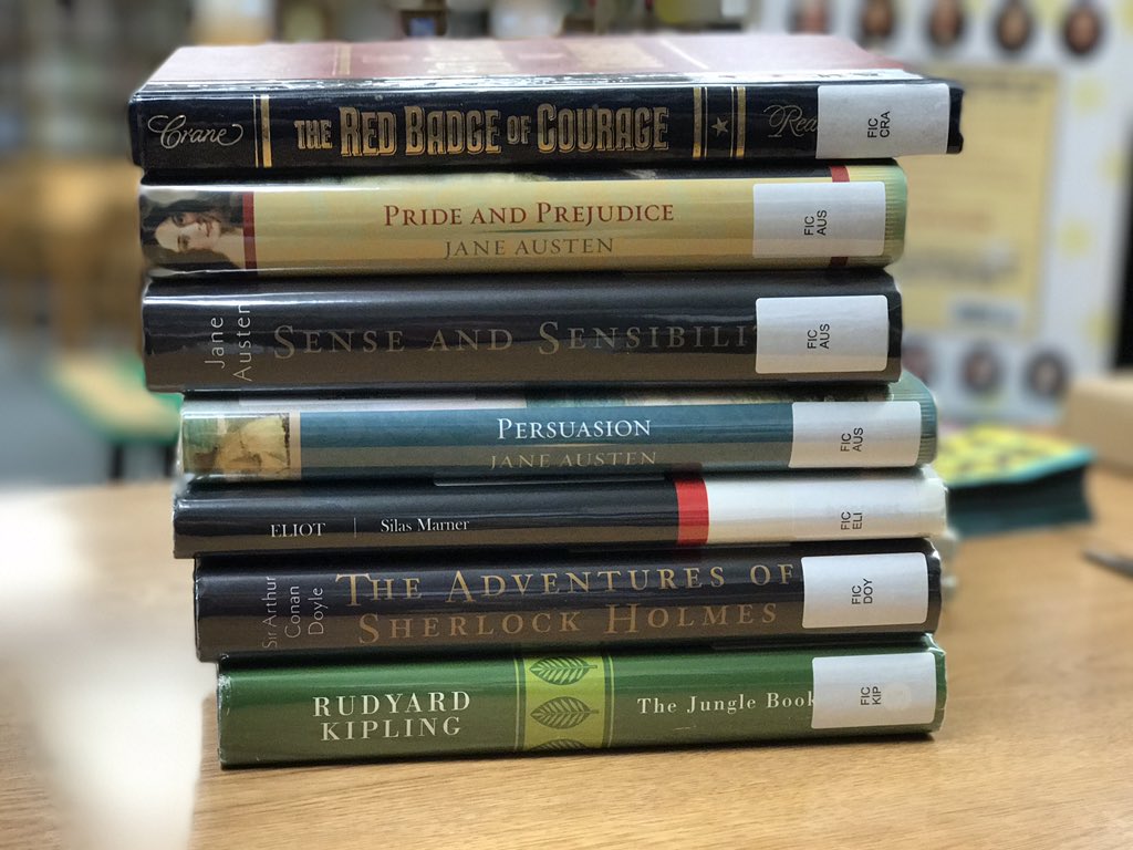 CarterMSReads's tweet photo. Cataloging classics today! #CMS_Lib #BooksRLit #Classics #hornetpride #kcslms https://t.co/uP6bCIqIz7