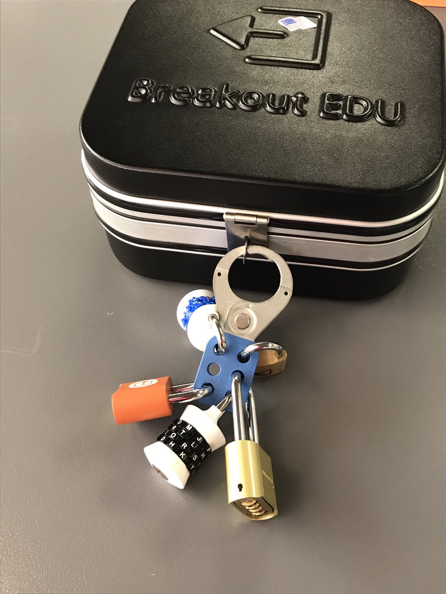 Ms_Dougherty's tweet photo. A team of just 3, but #WeBrokeOut with @mikesimone415 and @breakoutEDU great PD! #techbootcamp2017 https://t.co/ocXdqcPPvN