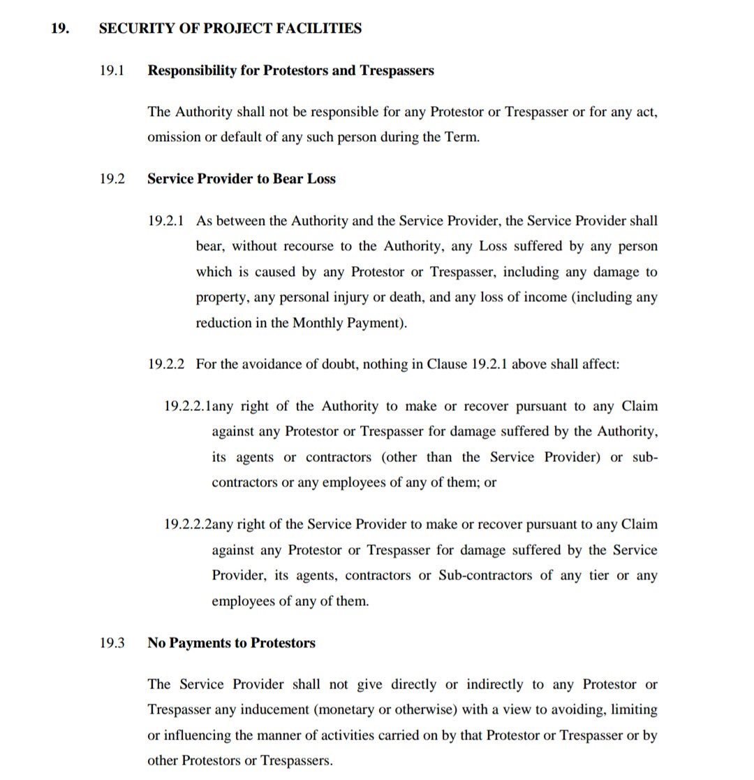 Look! Section 19 says that <a href="/SheffCouncil/">Sheffield City Council</a> not responsible for delays caused by protestors. Yet they say they face penalties in the millions?