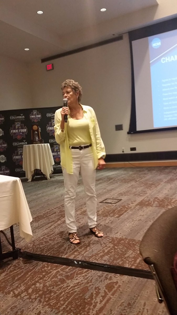 hoopfeed's tweet photo. Earlier, coordinator of #ncaaw officials June Courteau explained the rigorous process to pick officials for the tournament #SelectionSchool https://t.co/45nNaufpL7