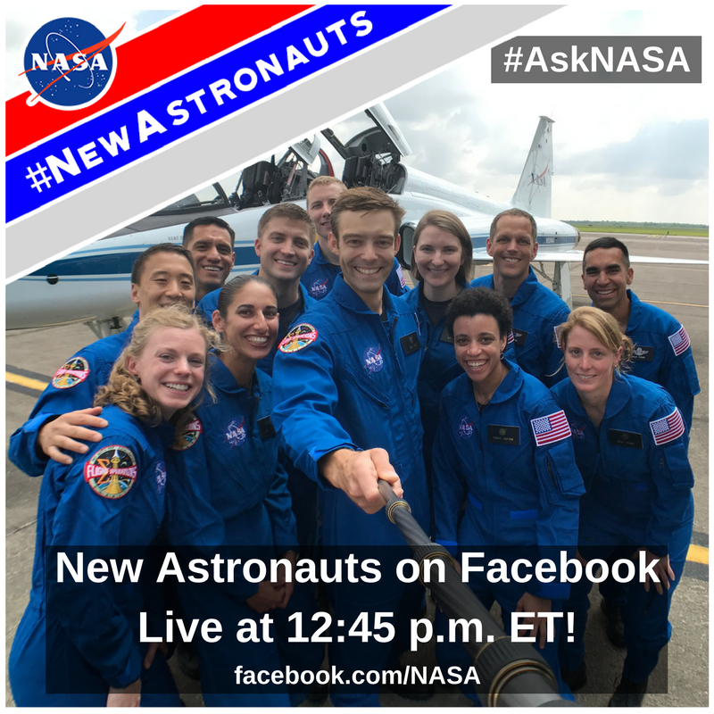 NASA's tweet image. Our #NewAstronauts have officially reported for duty! Join them on @Facebook Live at 12:45pm ET to ask them your Qs: facebook.com/NASA/videos/10…
