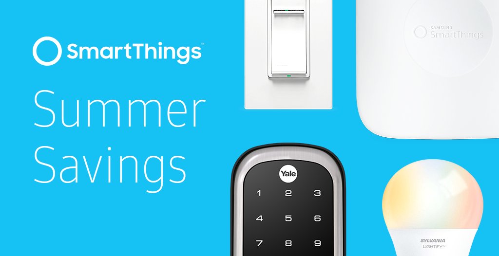 smartthings's tweet photo. Now through 8/26, receive 50% off a Hub, and 20% off products from @YaleRealLiving, @Sylvania, and @Leviton. https://t.co/FIqvLzi0IV https://t.co/nKiMO5LTQn