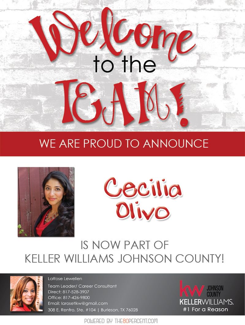 The80PercentCo's tweet photo. Send a special welcome message to each new agent that joins your Market Center! 👋 #WelcometoKW #KWJohnsonCounty https://t.co/l7qbuKyMqd