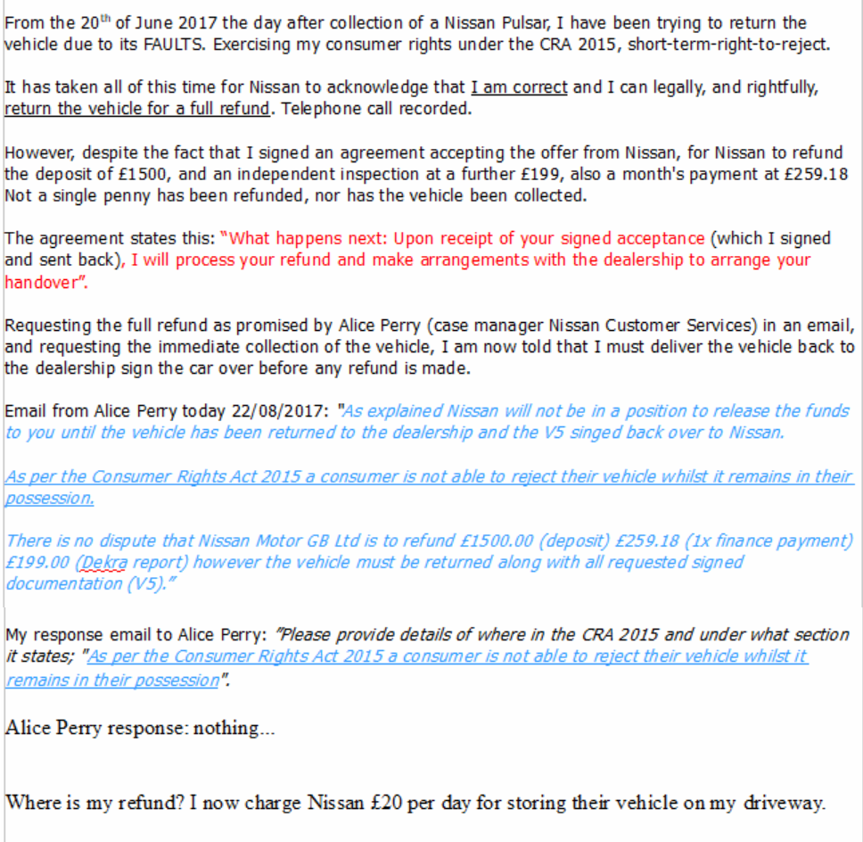 How Nissan treat their customers...