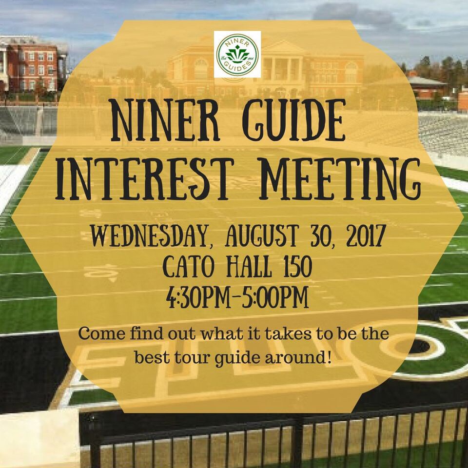 Satoria17OC26's tweet photo. Interested in being a Niner Guide? Come out to the interest meeting next Wednesday! https://t.co/6mYcYAkEAQ