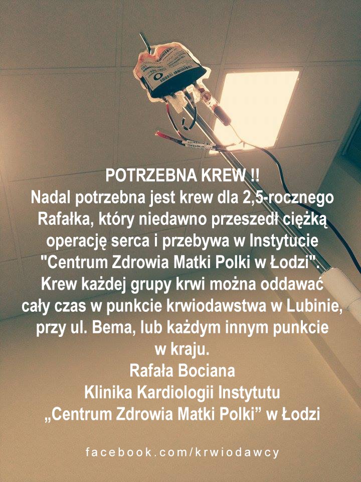 Potrzebna krew. Więcej na: facebook.com/krwiodawcy/pho…
#krwiodawstwo #krew #krwiodawcy #brakuje_krwi