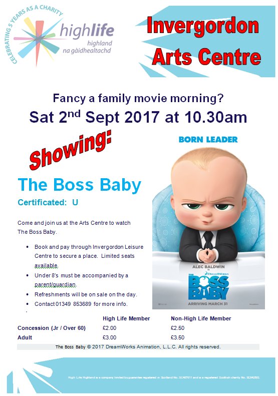 InvergordonAcad's tweet photo. Family Movie Morning at Invergordon Arts Centre - Saturday 2nd September 10:30am: THE BOSS BABY https://t.co/cwYnFl6UCM