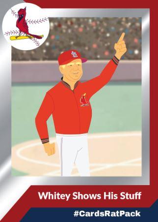 Cardinals's tweet photo. This baseball card will come to life tomorrow on #WhiteyBallWednesday! RT this for a chance to win a ball signed by Whitey! #CardsRatPack https://t.co/zHZBhpILsL