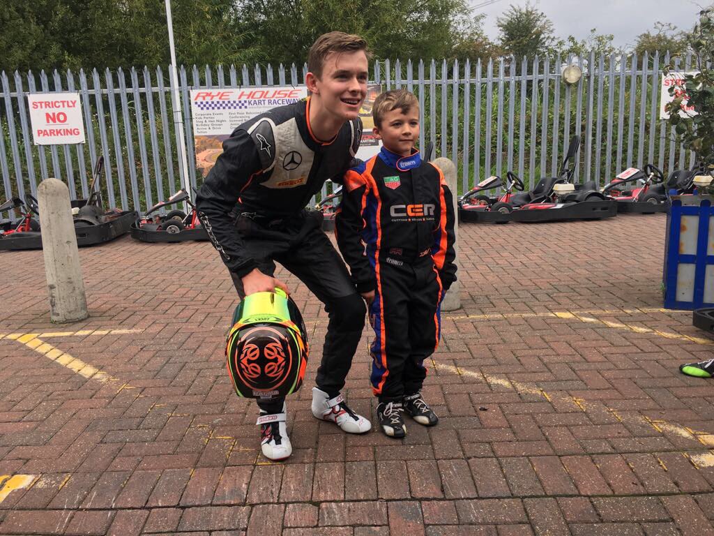 CER_Team's tweet photo. Our first ever driver @callum_ilott meeting Lewis Islin. Master and the apprentice https://t.co/Px91nbfenH