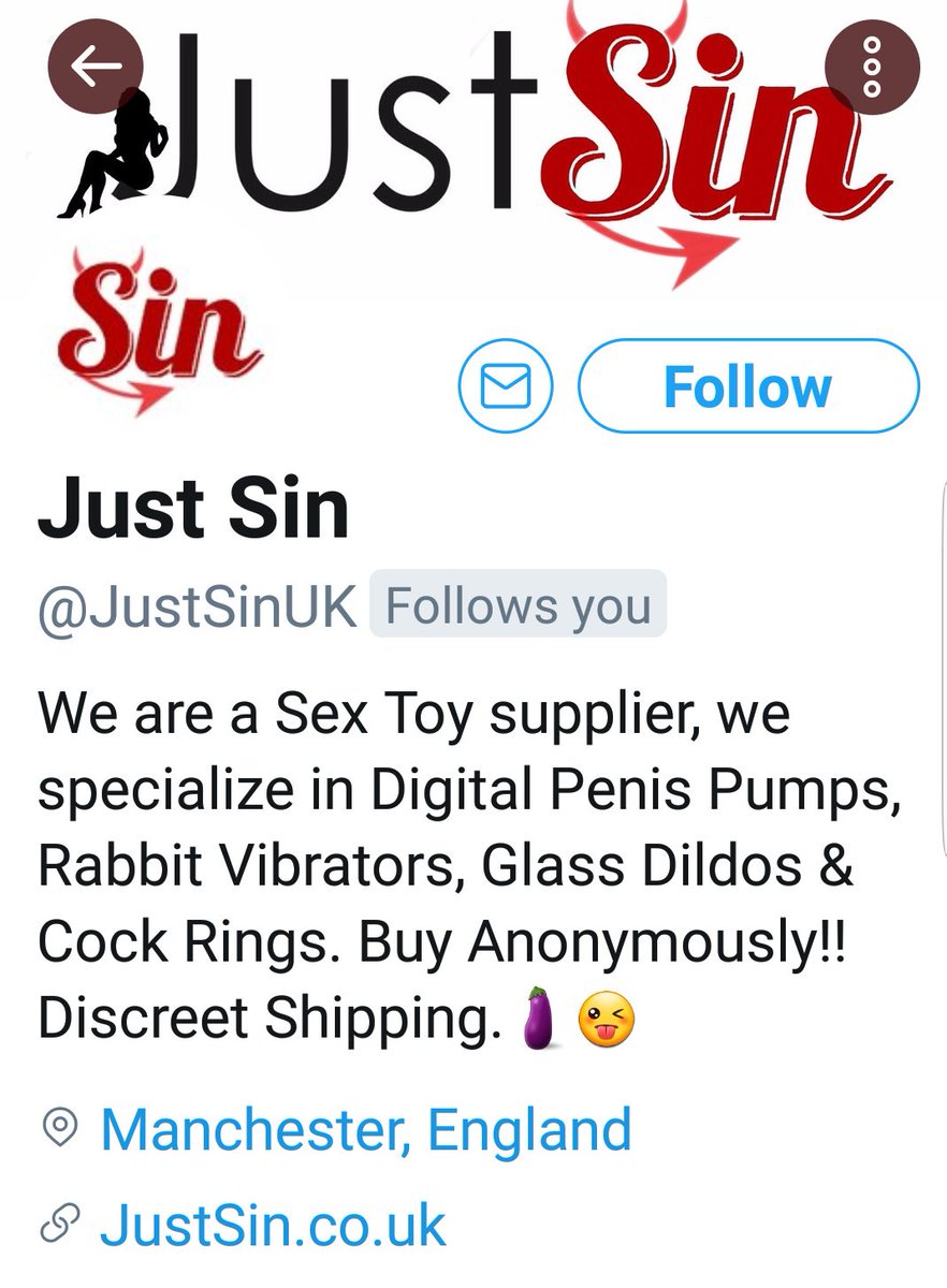 AbChav's tweet photo. Just been followed by a sex toy company @JustSinUK
I'm not sure if I feel happy about it or if I feel judged https://t.co/RmyxoNZcat