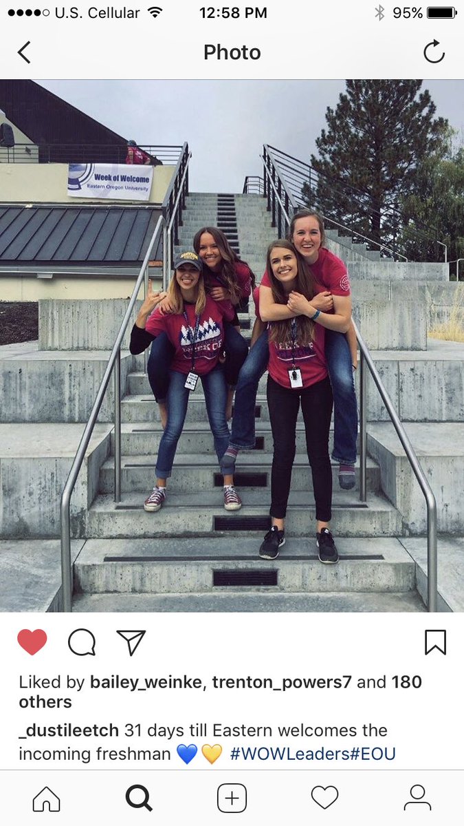 eouwow's tweet photo. WOW leader Dusti has started the countdown for kicking off week of welcome. Can't wait to see all of the new faces.💛💙  #EOU2017 #GoEOU https://t.co/9epinLheM6
