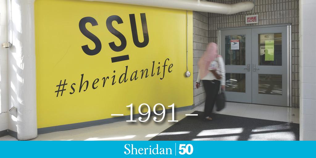 sheridancollege's tweet photo. 1991: Student Union building opens at the Trafalgar Campus #Sheridan50 https://t.co/kttSvKCeON