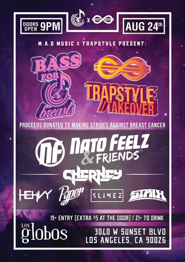 BassForBreasts's tweet photo. Thursday we’re teaming up w/ the homies at @TrapStyleBass to destroy Los Globos cc: @NatoFeelz @cherneyofficial tix: https://t.co/5s6EhQzCPV https://t.co/JwiTs3D8P8