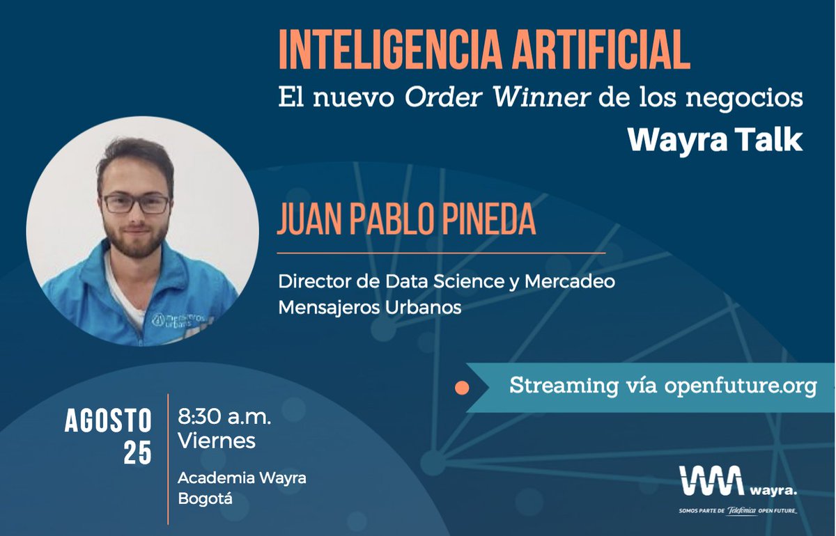 agomezpalacio's tweet photo. Casos reales de Inteligencia Artificial y su aplicación en empresas, hoy con @mensajerosurban en #WayraTalk https://t.co/etC8pgsbb4 https://t.co/P9Oc1FtEPf