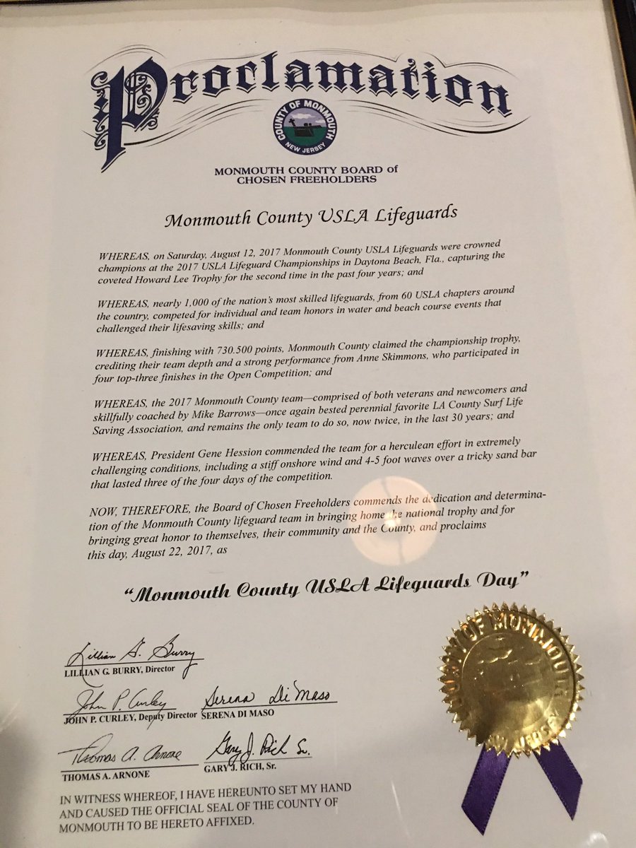 DrGeorge_MU's tweet photo. Thank u Freeholder's & representative Gary Rich for recognizing the National Champion Monmouth County Lifeguard Team #Lifeguards4Life https://t.co/tuSm0RZ9pv