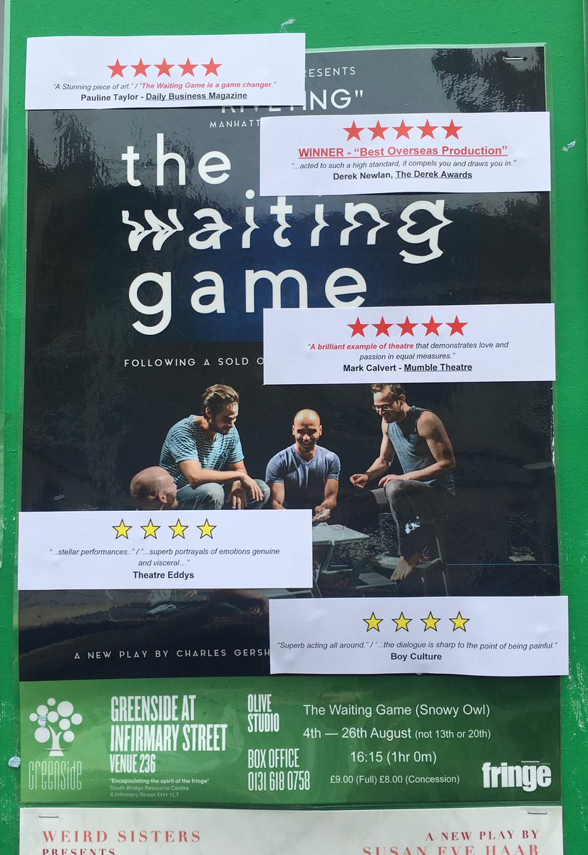 JoshRBouchard's tweet photo. Final week of #waitinggame2017. Rumors of a possible run in NYC this fall. TBD. In any case, gonna miss Edinburgh. Adore this place. https://t.co/HYMH72Uy3k