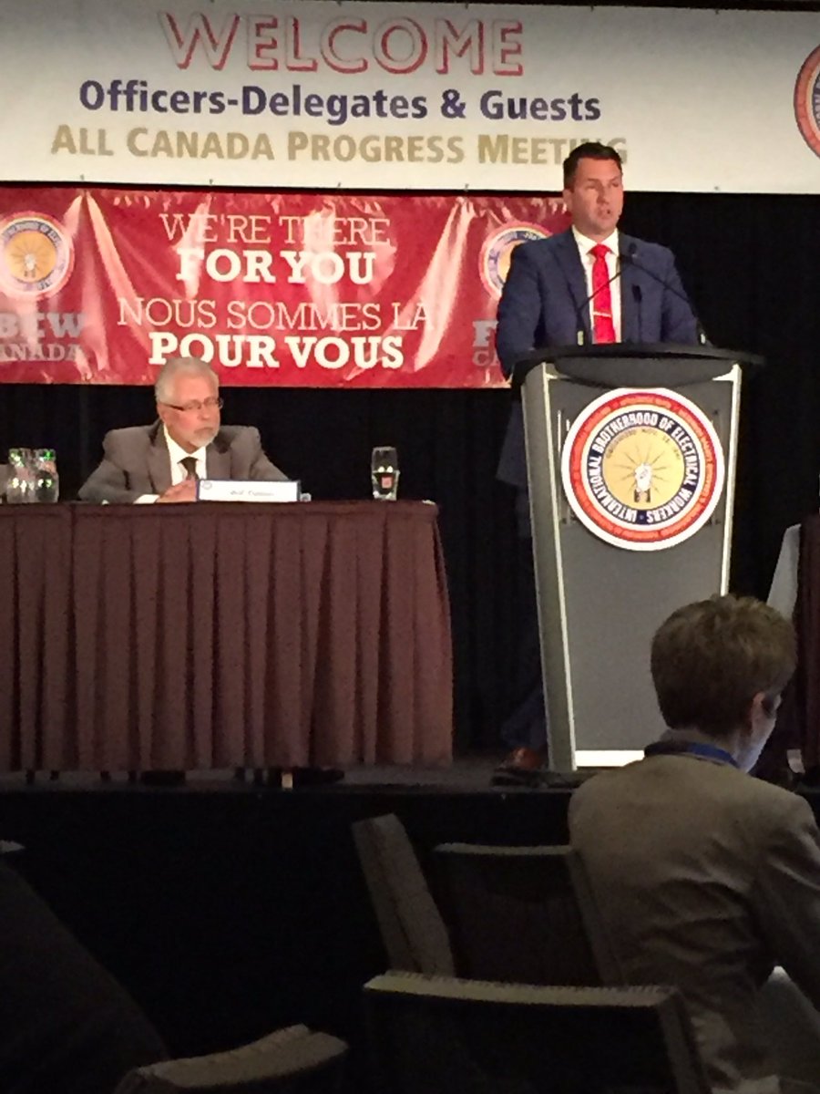 MarkCherney303's tweet photo. @_Matt_Wayland delivers a political update to delegates at the #IBEW All Canada Progress Meeting. #C377 #asbestos #RightToOrganize #NAFTA https://t.co/xFfLBGV0oc