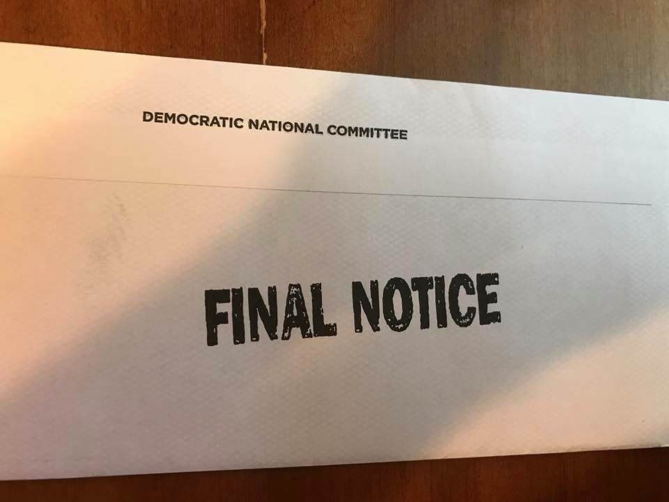 Desperate Democrats sending collection notice type fundraisers