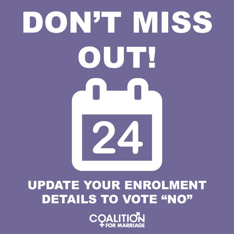 MarriageOz's tweet photo. Moved house since the last election?  Don't miss your chance to say NO in the marriage plebiscite.  https://t.co/Mq0q5GgBbO https://t.co/2GcJXZCceK