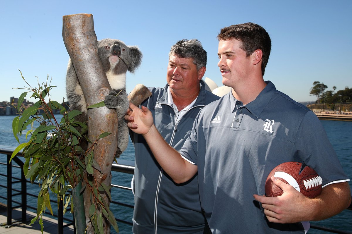 RiceExaminer's tweet photo. No offense to @CoachBailiffFB or @MrJackFox, but the koala deserves top billing in this photo from Sydney. https://t.co/pcwD51z5nn