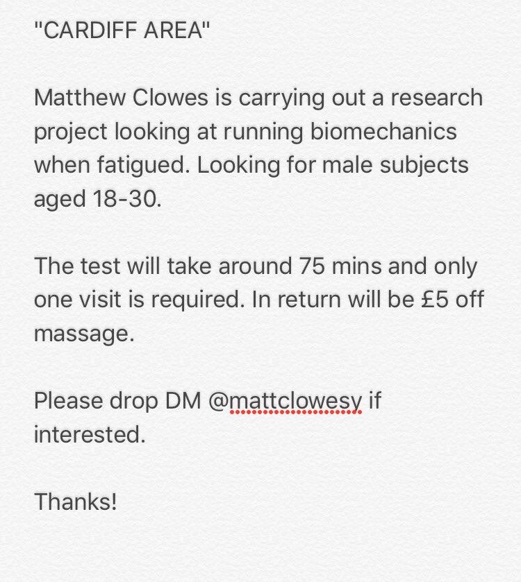 ginapaletclowes's tweet image. Exciting research project looking @ #running #biomechanics in #Cardiff area. DM @mattclowesy or @FunctionalFocus + pls RT. Diolch yn fawr 😊