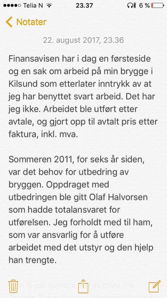 jonasgahrstore's tweet photo. Finansavisen omtaler arbeid på min brygge. Jeg har ikke benyttet svart arbeid. Les mer her. https://t.co/z9zrLu2z2z