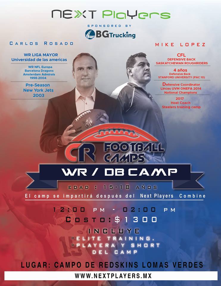 CarlosRosadoV's tweet photo. El 26 de Agosto estarΓ© en el campo de Redskins Lomas Verdes, 12 del dΓa. Los esperamos. #Cr83 #CMcamps #NextPlayers #Redskinslomasverdes https://t.co/w8JhsCacrP