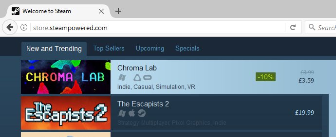 Top of the New and Trending tab on the steam home page!