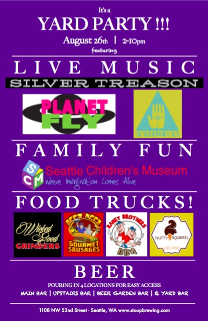 Saturday's #YardParty w <a href="/ChildrensMusSea/">Seattle Children's Museum</a> <a href="/wickedgrinders/">Wicked Good Grinders</a> <a href="/RBBBQnet/">Raney Brothers BBQ</a> <a href="/BeezNeezSeattle/">BeezNeez Sausages</a> @silvertreason <a href="/golden_idols/">Golden Idols</a> ow.ly/qcUP30ex3li