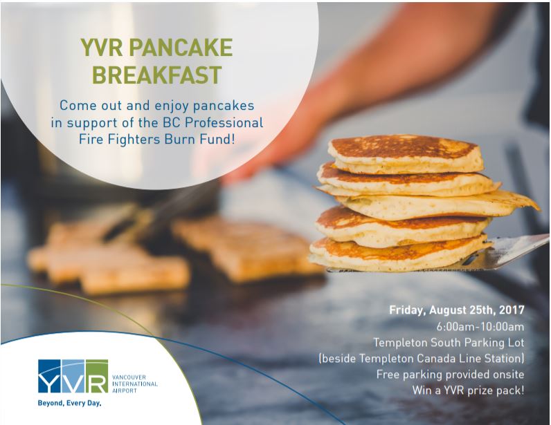 Attn: Hungry Travellers, <a href="/yvrairport/">YVR</a> is serving up pancakes this Fri, Aug 25, 6a-10a  @ templeton skytrain station. Fuel up b4 you take off!