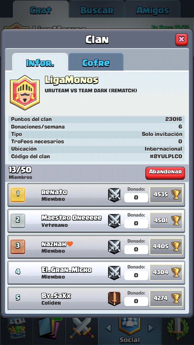 TeamDarkCR's tweet photo. 🔰Partidos de hoy :
Team Dark 1 - 3 @PGM_Royale 
Team Dark 3 - 2 @UruTeam (Rematch)🔰
Se jugó con jugadores del equipo A y B mezclados. 
#Dark https://t.co/3cb2mn8EmT