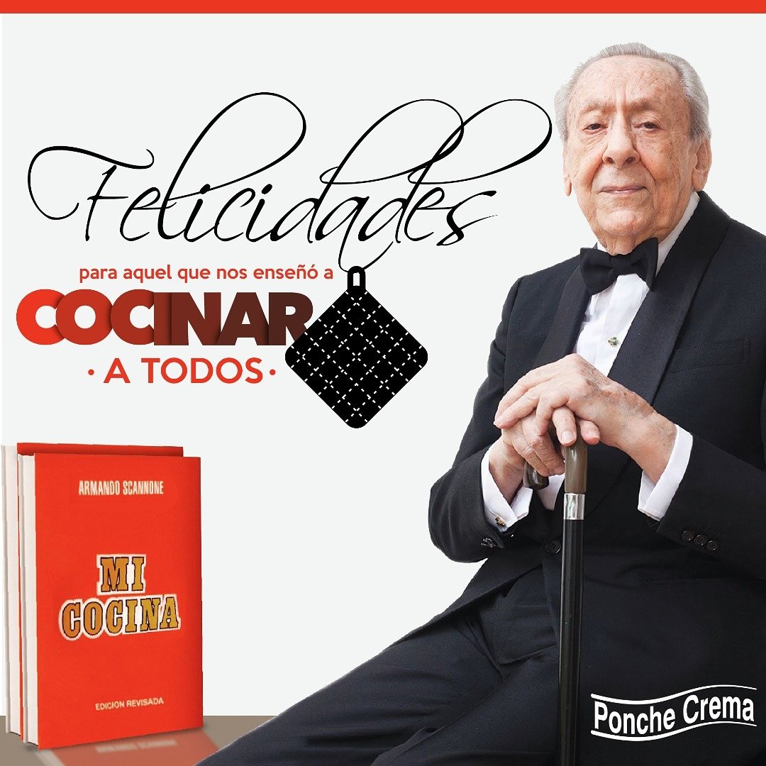 Felicidades Don Armando Scannone! Gran maestro y eminencia de la cocina venezolana ¿Qué hogar venezolano no tiene su libro rojo Mi Cocina?😁🍴