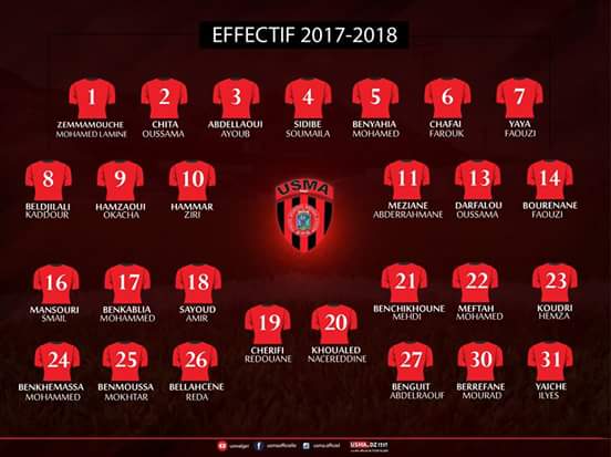 USMAofficiel's tweet photo. #Effectif #saison2017_2018
Voici l'effectif et les numéros des dossards pour la nouvelle saison.
➡ https://t.co/74F323JzHH
#USMA17 🔴⚫🔴⚫ https://t.co/T3JQGXpjjW
