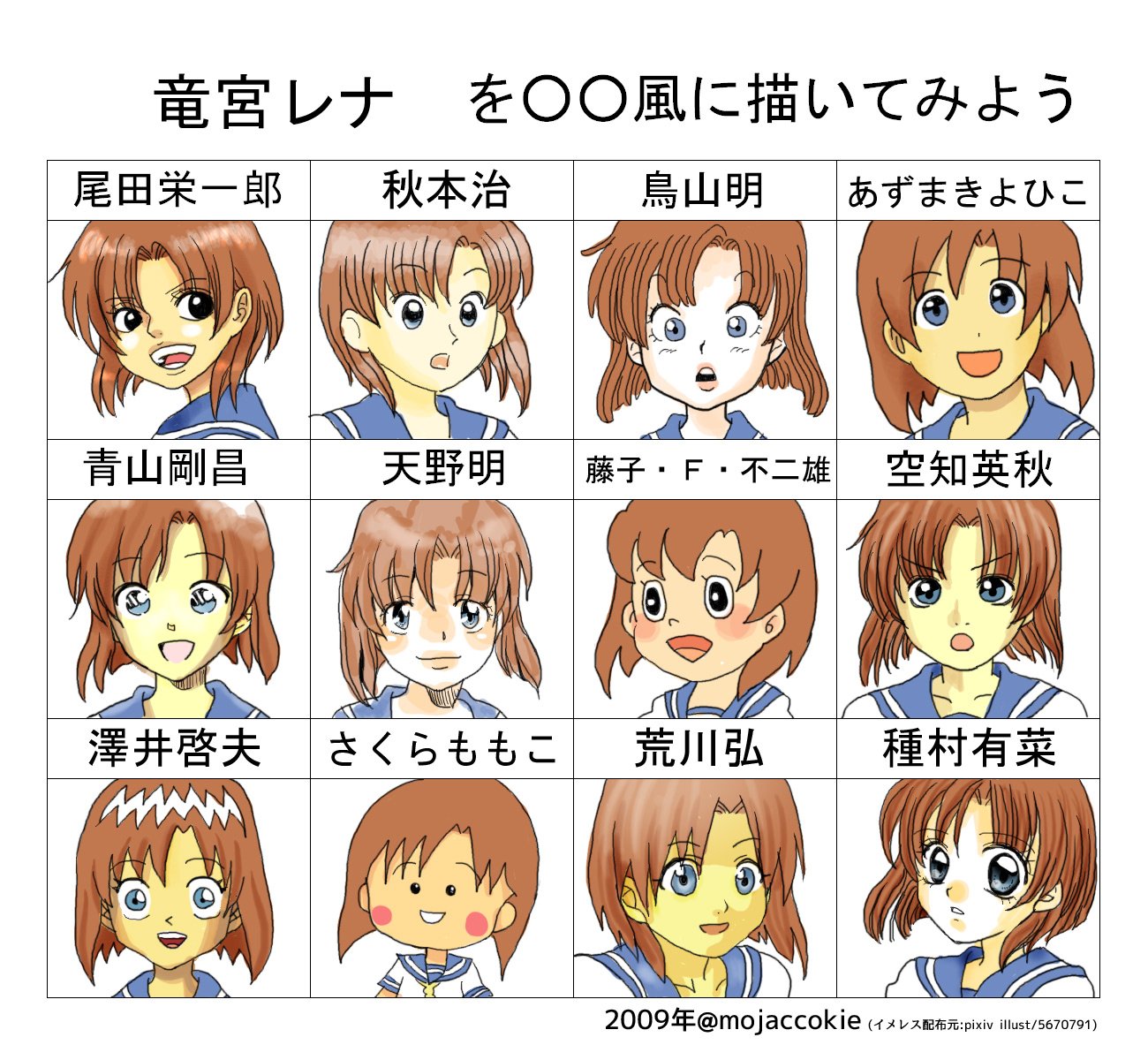 もじゃクッキー 若干グロテスクな表現注意 竜宮レナを 風に描いてみよう 09年 イキグサレを 風に描いてみよう 12年 叢雲が15年 サーバルちゃんが17年ということでいつの間にか定期化している