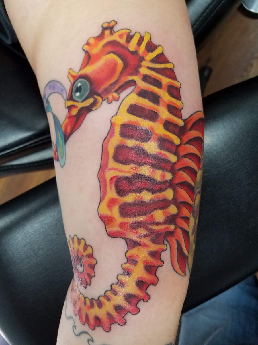 Electric_Ink_TX's tweet photo. #beautiful #seahorse #tattoo 
By Freddy Payne 
#seahorsetattoo #colorful https://t.co/1nQPky9MgX