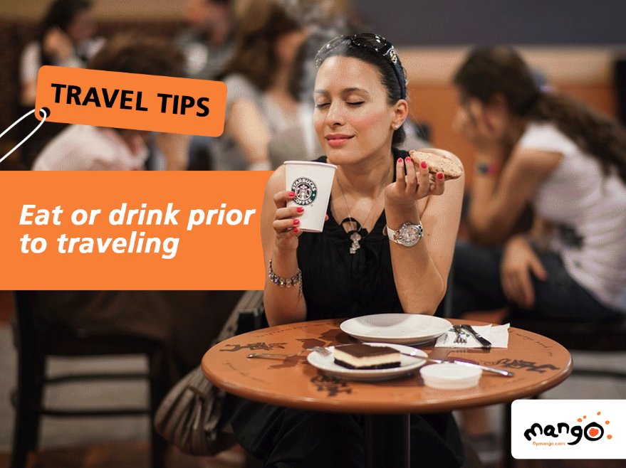 FlyMangoSA's tweet photo. #TravelHealthTips: Be sure to eat or drink prior to traveling. Low blood sugar in flight often results in nausea or fainting. #iFlyMango https://t.co/wwkBidCXEi