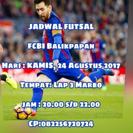 JADWAL FUTSAL RUTIN .

FCBI Balikpapan

Hari : KAMIS, 24 Agustus 2017

Tempat: Lap 3 Marbo

jam : 20.00 s/d 22.00

CP:082256720724