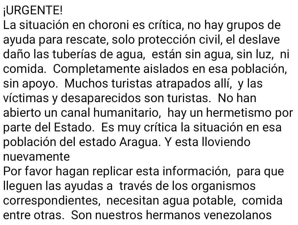 patriamia1933's tweet photo. ¡URGENTE!
La situación en choroni es crítica, no hay grupos de ayuda para rescate, solo protección civil, el desla... https://t.co/2rVJH4tpIG