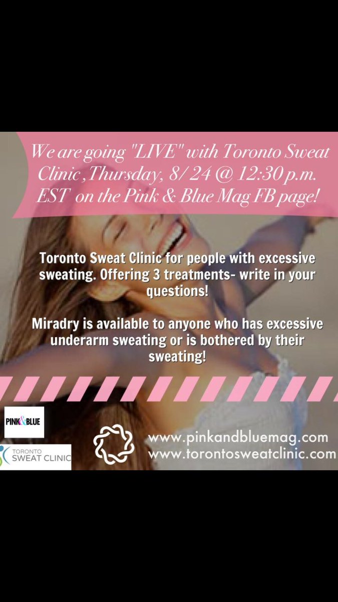 TorontoSweatCli's tweet photo. Join us tomorrow on FB to watch a live #miradry procedure #hyperhidrosis https://t.co/2IRN1jKQ89 https://t.co/zkaRzx06Kw