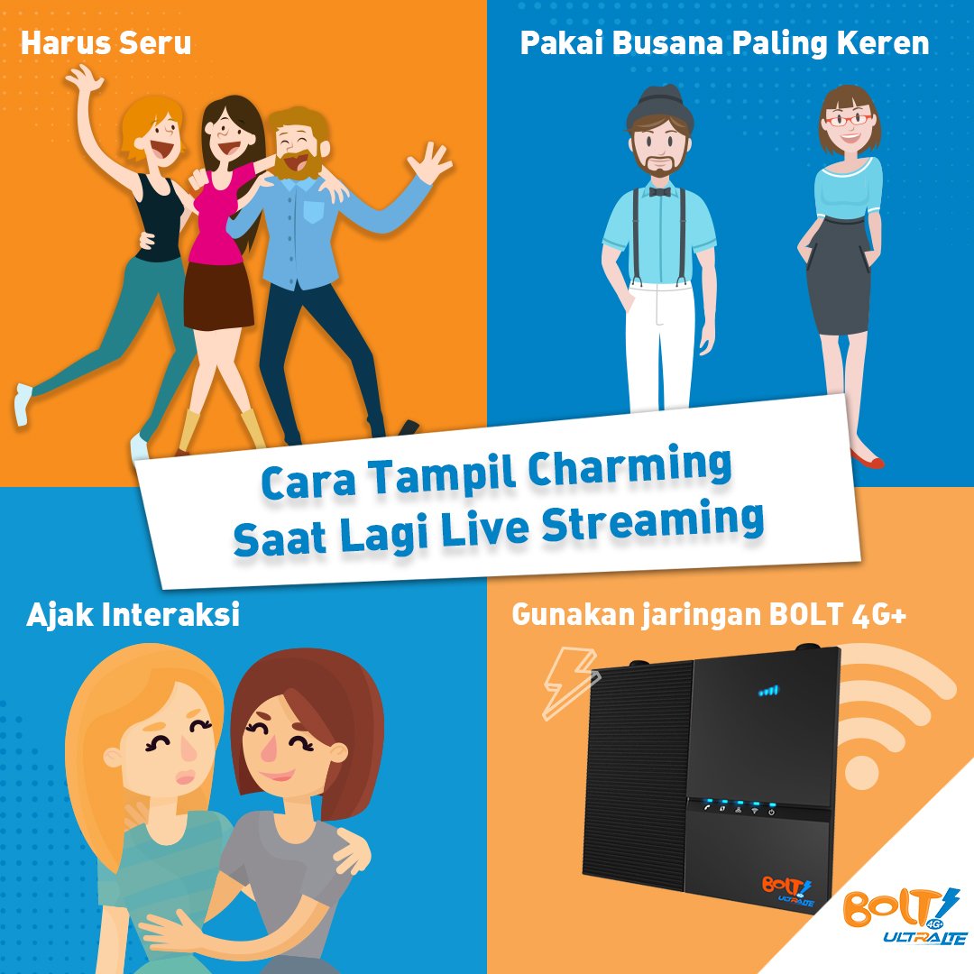 BOLTClub's tweet photo. Dan⦠yang paling penting saat live streaming, harus PERCAYA DIRI! Supaya lancar, pakai jaringan BOLT 4G+ ya ;) #BOLTSpeed https://t.co/VnTaOcfTho