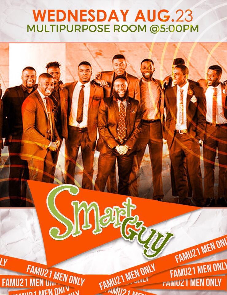 FamuBblb's tweet photo. #FAMU21 men come out tomorrow for an event full of everything you'll need to be a "Smart Guy" on the Hill  #WelcomeWeek2k17 https://t.co/jDR8JeC4d8