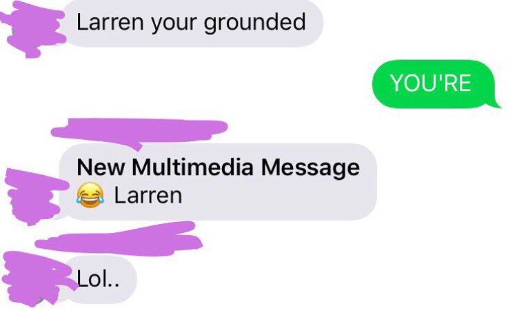 Larrenmariexoxo's tweet photo. That funny moment when you correct your dad's grammar error in a "family" group text! 😂😂 #sogrounded #englishnerd https://t.co/ofc0o8Pp3B