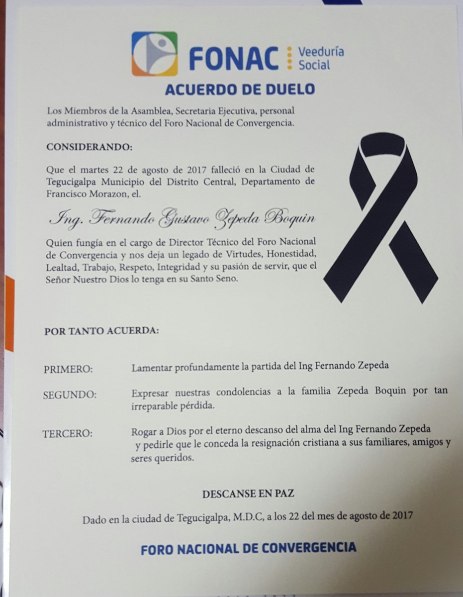 Lamentamos informar el sensible fallecimiento de nuestro compañero el Ing Fernando Zepeda